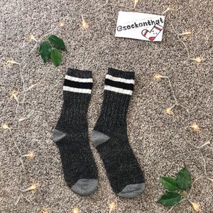 Gray Stripe Crew Cotton Socks White Black Unisex Men's Women's Ribbed Knit Comfy